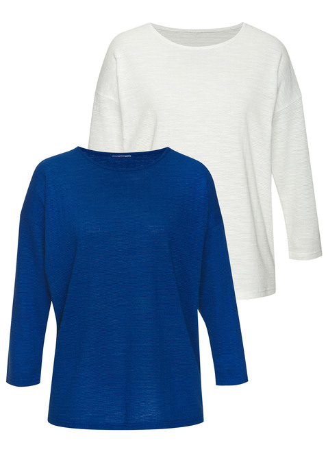 Bild: Langarmshirt von Vivance: Langarmshirt von Vivance im 2er-Pack. Überschnittene Schultern. Lockerer Fall. Rundhalsausschnitt. Strukturierte Baumwollqualität.