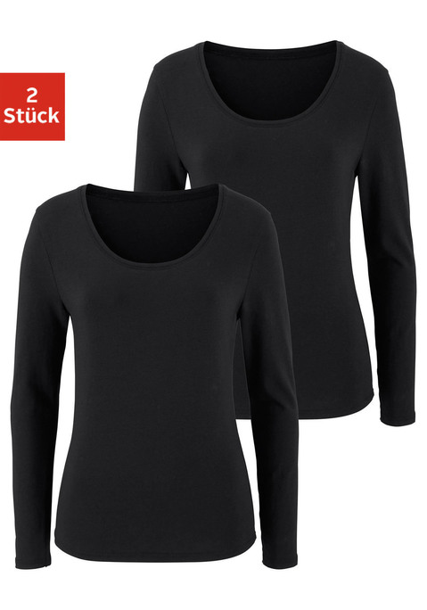 Bild: Langarmshirt von Vivance: Vivance Longsleeve im 2er-Pack. Mit klassischem Rundhalsausschnitt und körpernaher Passform. Schönes Basic-Shirt mit Einsatz von Baumwolle, die die Initiative Cotton made in Africa unterstützt.