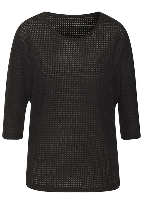 Bild: Langarmshirt von Vivance: Langarmshirt von Vivance mit leicht transparenter Waffelstruktur. Rundhalsausschnitt. Locker fallende Passform. Pflegeleichte Qualität mit recyceltem Polyester.