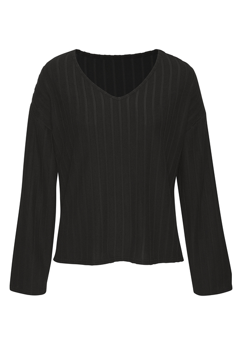 Bild: Langarmshirt von Vivance: Unifarbenes Langarmshirt von Vivance mit V-Kragen. Lässige Oversize-Form. Gerader Saumabschluss. Ideal zu vielen verschiedenen Outfits kombinierbar. Weiche Jerseyqualität mit flauschigem Griff.