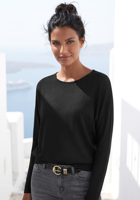 Bild: Langarmshirt von Vivance: Longsleeve von Vivance aus Feinstrick. Rundhalsausschnitt. Breiter Bund am Saum. Bequem und lässig geschnitten. Extraweiche Qualität mit recyceltem Polyester-Anteil.