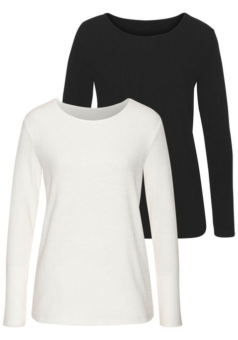 Bild: Langarmshirt von Vivance: Unifarbenes Ripp-Langarmshirt von Vivance im 2er-Pack. Rundhalsausschnitt. Vielseitig zu Hosen und Röcken kombinierbar. Weich fließende Qualität mit Viskoseanteil.