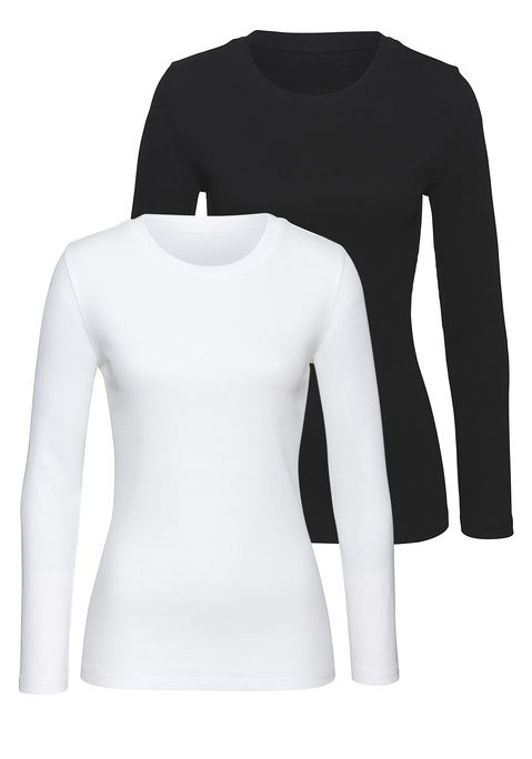 Bild: Langarmshirt von Vivance: Unifarbenes Basic-Langarmshirt von Vivance im 2er-Pack. Rundhalsausschnitt. Figurnahe Passform. Vielseitig zu kombinieren. Aus weicher, elastischer Baumwoll-Rippware.