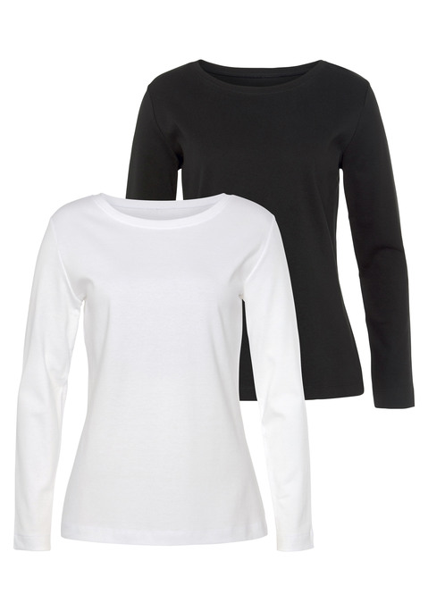 Bild: Langarmshirt von Vivance: Klassisches Basic-Langarmshirt von Vivance im praktischen Doppelpack. Basic-Design mit Rundhalsausschnitt aus leicht wärmender Interlock Qualität
