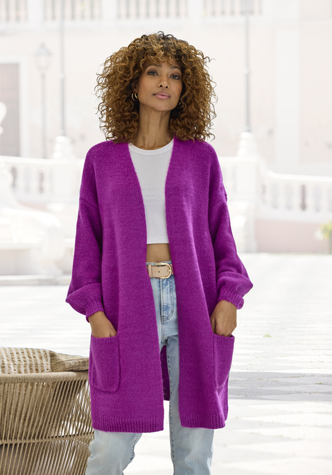 Bild: Longstrickjacke von Vivance: Locker gestrickter Oversize-Cardigan von Vivance. Verlängerte Passform. Rippbündchen an Ärmeln und Saum. Aufgesetzte Taschen. Weite, komfortable Passform. Ohne Verschluss. Aus weichem Strickmaterial.