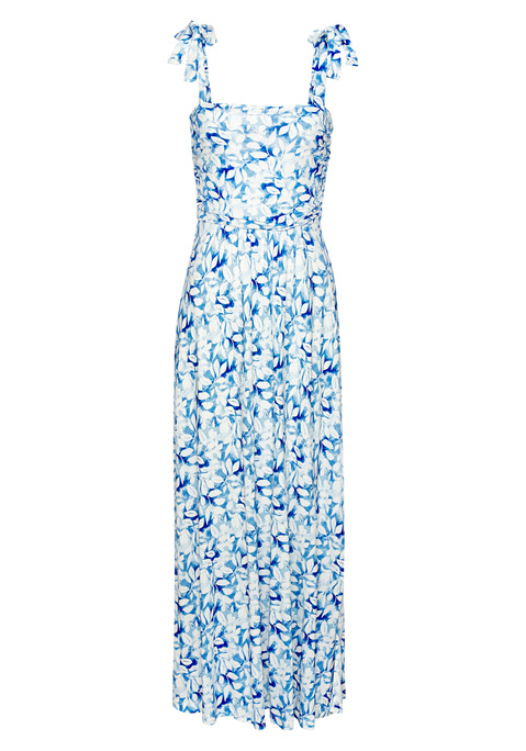 Bild: Maxikleid von Vivance: Stilvolles Maxikleid von Vivance. Besonderheit: Träger zum Knoten und Alloverprint. Oberteil seitlich gerafft. Figurbetonte Passform. Allover bedruckt - jedes Teil ein Unikat. Weiche Viskose aus verbesserter Rohstoffbeschaffung.