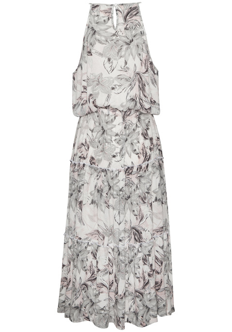 Bild: Maxikleid von Vivance: Maxikleid von Vivance mit Allover-Print. Die schmalen Spaghettiträger und leichte Raffung am Ausschnitt setzen raffinierte Akzente. Highlights sind der Gummizug in Taillenhöhe und der lange Rock mit Volants. Angenehmer Tragekomfort dank strukturierter und gekreppter Viskoseware.