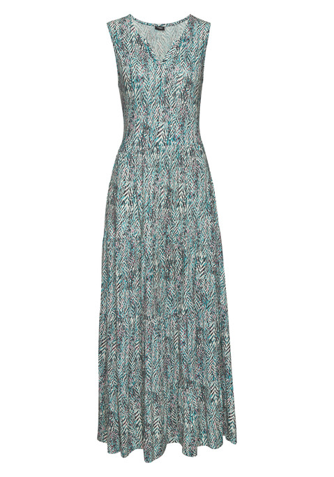 Bild: Maxikleid von Vivance: Maxikleid von Vivance mit Alloverprint. Ärmelloses Design mit V-Ausschnitt und Tanktopträgern. Figurbetontes Oberteil, ausgestellter Rockteil. Mit schmeichelnder Teilungsnaht. Aus angenehmer Viskose.