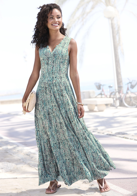 Bild: Maxikleid von Vivance: Maxikleid von Vivance mit Alloverprint. Ärmelloses Design mit V-Ausschnitt und Tanktopträgern. Figurbetontes Oberteil, ausgestellter Rockteil. Mit schmeichelnder Teilungsnaht. Aus angenehmer Viskose.