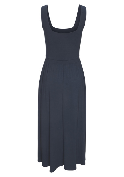 Bild: Midikleid von Vivance: Midikleid von Vivance mit geradem Ausschnitt. Mit breiten Trägern und gedoppeltem Oberteil. Gummizug in der Taille für eine schöne Silhouette. Praktische Seitennahttaschen. Aus weicher Viskosestretch-Qualität.