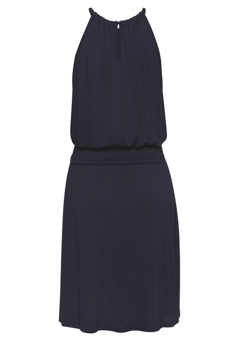 Bild: Sommerkleid von Vivance: Elegantes Trägerkleid von Vivance. Spitzenband in der Taille. Amerikanischer Halsausschnitt mit Raffung. Schmale Spaghettiträger. Schlitz mit Knopfverschluss im Nacken. Weich fließende Viskose.