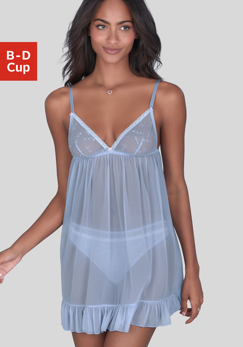 Bild: Negligé von Vivance: Verführerisches Negligé mit edlen Satinrosen an den Trägern. Cups aus dezent transparentem Soft-Mesh mit Blumen aus feiner Stickereispitze. Mit tiefem V-Auschnitt und hübscher Spitzenborte am Cuprand. Individuell verstellbare Träger sowie Rückenverschluss. Passende Unterteile aus der gleichen Serie erhältlich. Obermaterial: 93% Polyamid, 6% Elasthan, 1% Polyester.