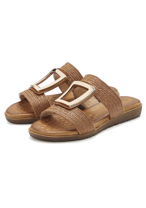 Bild: Pantolette von Vivance: VEGAN. Obermaterial aus Textil. Futter und Decksohle aus Lederimitat. Laufsohle aus Synthetik.