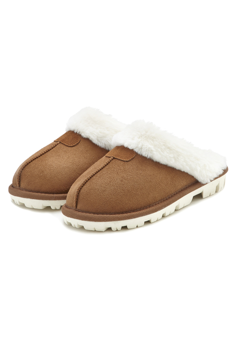 Bild: Pantolette von Vivance: Hausschuhe VEGAN on VIVANCE DREAMS. Obermaterial aus Microfaser und Fellimitat. Futter und Decksohle aus Fellimitat. Laufsohle aus Synthetik.