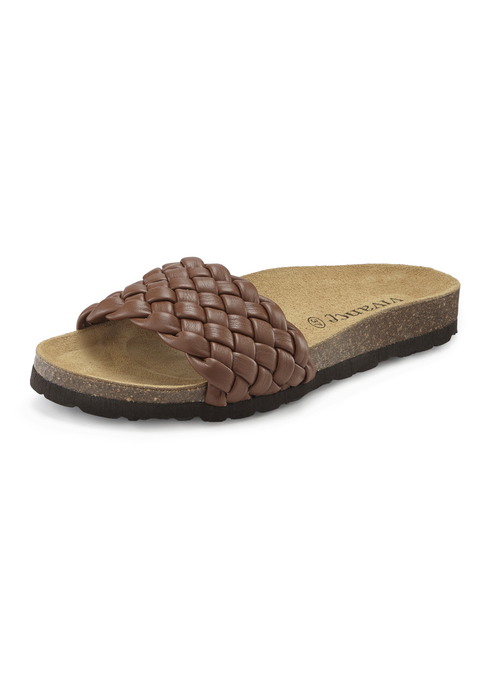 Bild: Pantolette von Vivance: Made in Spain. Obermaterial und Futter aus Lederimitat und Polyester. Decksohle aus Rindsleder. Laufsohle aus Synthetik.
