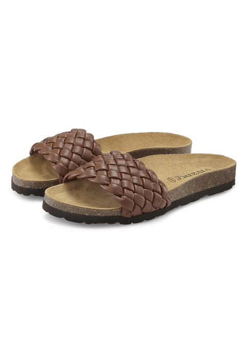 Bild: Pantolette von Vivance: Made in Spain. Obermaterial und Futter aus Lederimitat und Polyester. Decksohle aus Rindsleder. Laufsohle aus Synthetik.