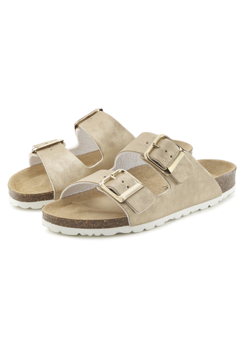Bild: Pantolette von Vivance: Pantolette mit Korkfußbett und extra softer Lederinnensohle von VIVANCE. Made in Spain. Obermaterial aus Synthetik. Futter aus Filz. Decksohle aus Rindsleder. Laufsohle aus Synthetik.