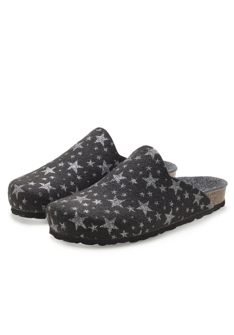 Bild: Pantolette von Vivance: Hausschuhe-Clog aus Filz mit Sternen von VIVANCE. Made in Spain. Obermaterial, Futter und Decksohle aus Textil, Laufsohle aus Synthetik.
