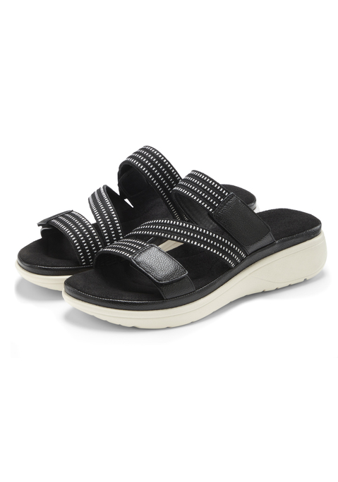 Bild: Pantolette von Vivance: Obermaterial, Futter und Decksohle aus Lederimitat. Laufsohle aus Synthetik.