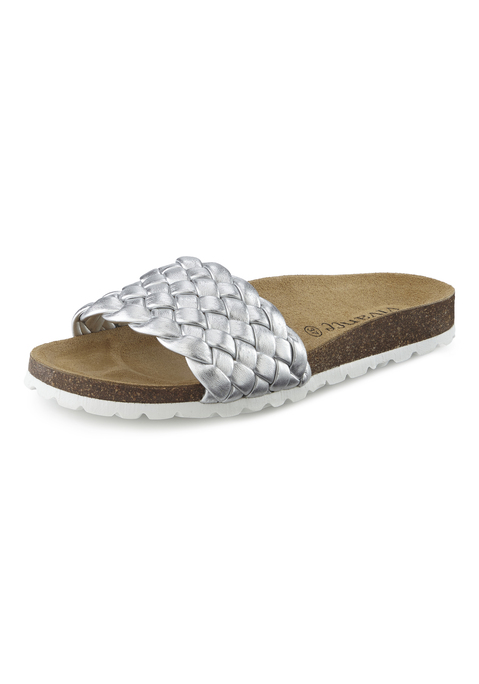 Bild: Pantolette von Vivance: Made in Spain. Obermaterial und Futter aus Lederimitat und Polyester. Decksohle aus Rindsleder. Laufsohle aus Synthetik.