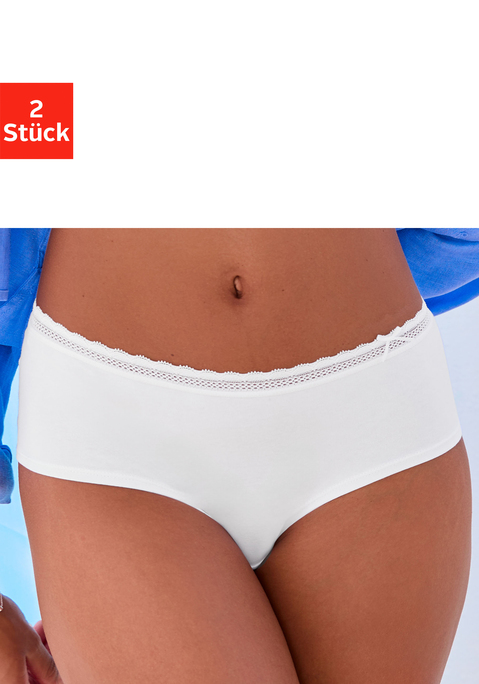 Bild: Panty von Vivance: Im 2er-Pack. Mit Spitzenband rundherum am Bund. Mit Baumwollzwickel. Aus 82% Baumwolle, 11% Polyamid, 7% Elasthan.