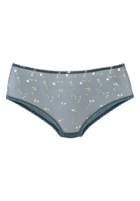 Bild: Panty von Vivance: Feminine Panty mit geraden Beinausschnitten. Aus Soft-Mesh mit Blumen aus feiner Stickereispitze. Mit edler Satinrose in der vorderen Mitte. Mit eingearbeitetem Baumwollzwickel. Passende BHs aus der gleichen Serie erhältlich. Obermaterial: 83% Polyamid, 12% Elasthan, 5% Polyester.