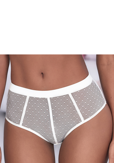 Bild: Panty von Vivance: Verführerische Panty mit dekorativen Bändern. Rundherum aus dezent transparentem Mesh in Pünktchen-Optik. Mit modischem Unterbrustband. Mit eingearbeitetem Baumwollzwickel. Passender BH aus der gleichen Serie erhältlich. Aus 90% Polyamid, 10% Elasthan.