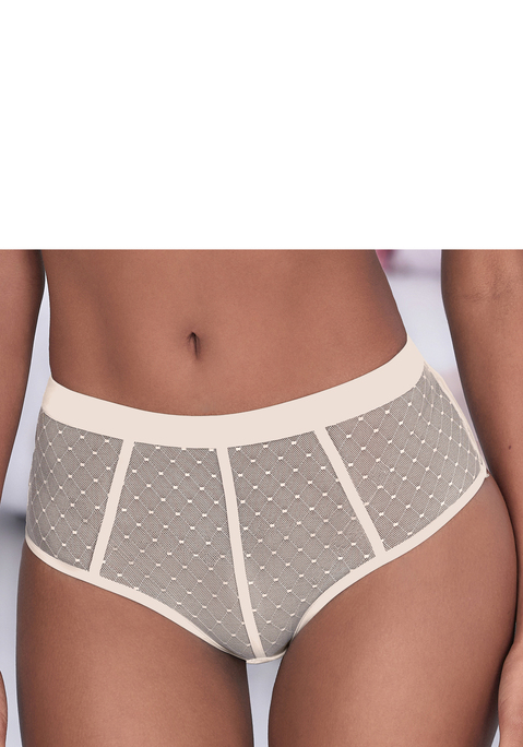 Bild: Panty von Vivance: Verführerische Panty mit dekorativen Bändern. Rundherum aus dezent transparentem Mesh in Pünktchen-Optik. Mit modischem Unterbrustband. Mit eingearbeitetem Baumwollzwickel. Passender BH aus der gleichen Serie erhältlich. Aus 90% Polyamid, 10% Elasthan.