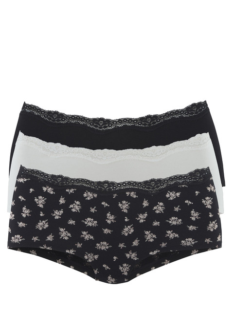 Bild: Panty von Vivance: In unifarben und mit hübschem Allover-Blumenprint: Panty von Vivance im praktischen 3er-Pack. Zarte Spitze als Saumabschluss. Weicher, elastischer Baumwolljersey.