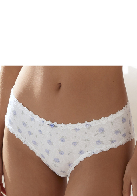 Bild: Panty von Vivance: Romantische Panty mit hübscher Satinrose vorne mittig. Aus softem Material mit hübschem Blumenmuster. Mit zarter, floraler Spitzenborte am Bund und Beinausschnitten. Mit eingearbeitetem Baumwollzwickel. Passende BHs erhältlich, um dein Wäsche-Set zu vervollständigen. Aus 70% Polyamid, 30% Elasthan.