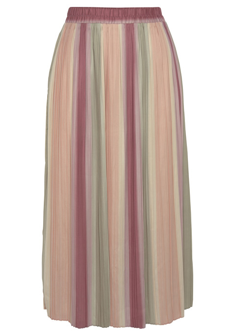 Bild: Plisseerock von Vivance: Plissierter Midirock von Vivance mit mehrfarbigem Streifenmuster. Angesetztes Smokbündchen. Gerader Saumabschluss. Weit ausgestellte Passform. Weich fließende Qualität.