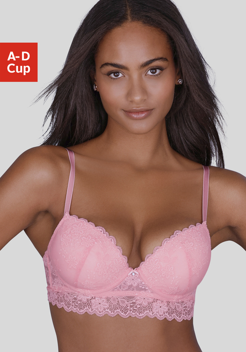 Bild: Push-up-BH von Vivance: Femininer Push-up-BH in leichter Longform. Rundherum aus zarter Jacquardspitze in blumiger Optik. Mit integrierten Formbügeln und herausnehmbaren Kissen - für ein tolles Dekolleté. Individuell verstellbare Träger sowie Rückenverschluss. Passende Unterteile aus der gleichen Serie erhältlich. Obermaterial: 60% Polyamid, 35% Polyester, 5% Elasthan.