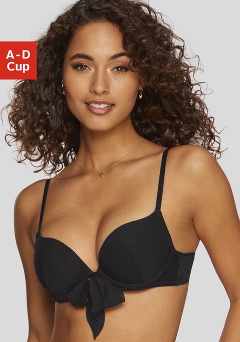 Bild: Push-up-BH von Vivance: Verführerischer Push-up-BH mit Bügel und femininer Schleife vorne mittig. Vorgeformte Cups mit herausnehmbaren Kissen - für ein tolles Dekolleté nach Wunsch. Mit Soft-Mesh im angesagten Leo-Look. Individuell verstellbare Träger sowie Rückenverschluss. Passende Unterteile aus der gleichen Serie erhältlich. Obermaterial: 60% Polyamid, 35% Polyester, 5% Elasthan.