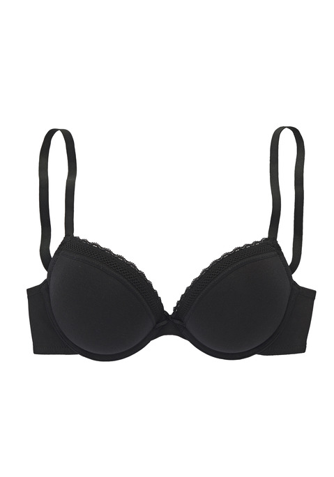 Bild: Push-up-BH von Vivance: Mit integrierten Kissen. Aufgesetztes Spitzenband entlang der Cupkante. Träger und Rückenverschluss verstellbar. Aus 69% Baumwolle, 16% Polyester, 9% Polyamid, 6% Elasthan.