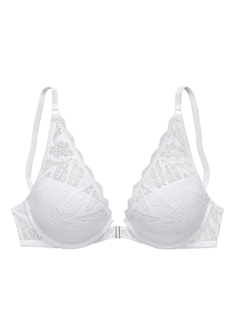 Bild: Push-up-BH von Vivance: Femininer Push-up-BH im High-Apex-Design mit praktischem Vorderverschluss. Rundherum aus schöner, elastischer Jacquardspitze. Mit integriertem Polster im Cup - für ein tolles Dekolleté. Individuell verstellbare Träger. Passende Unterteile aus der gleichen Serie erhältlich. Aus 89% Polyamid, 11% Elasthan.