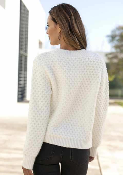 Bild: Rundhalspullover von Vivance: Schöner Strickpullover von Lascana mit aufwendigem Muster. Rundhalsausschnitt. Rippstrickbündchen. Locker geschnitten. Gut kombinierbar. Aus weicher Strickware.