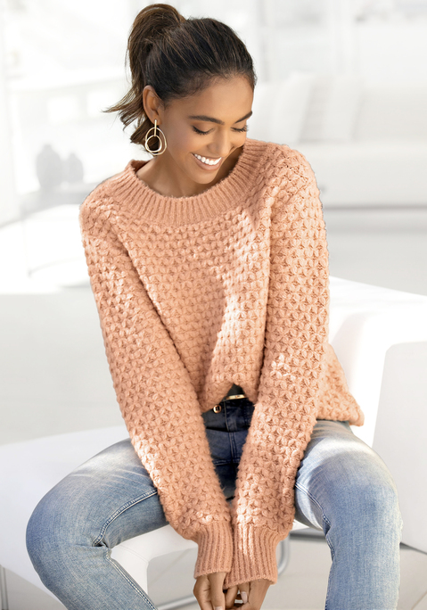 Bild: Rundhalspullover von Vivance: Schöner Strickpullover von Lascana mit aufwendigem Muster. Rundhalsausschnitt. Rippstrickbündchen. Locker geschnitten. Gut kombinierbar. Aus weicher Strickware.