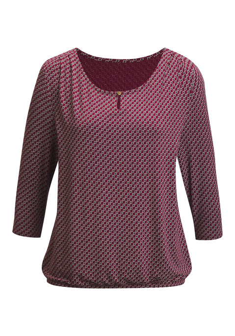 Bild: Rundhalsshirt von Vivance: Shirt von Vivance mit modischen 3/4-Ärmeln. Rundhalsausschnitt mit kleiner Öffnung und glänzendem Knopf vorn. Gummizug am Bund für eine lässige Passform. Aus weich fließender Viskose-Elasthan-Qualität.