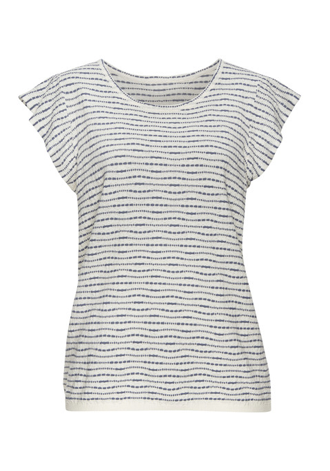 Bild: Rundhalsshirt von Vivance: Luftiges Strickshirt von Vivance mit kurzen Fügelärmeln. Garngefärbte Streifen in unregelmäßiger Optik und unifarbene Abschlüsse am Rundhalsausschnitt und am Bündchen. Gut kombinierbar. Material mit recyceltem Polyester.
