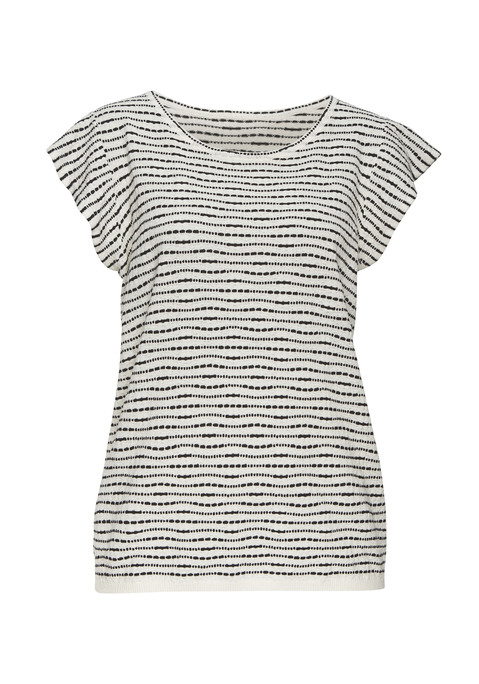 Bild: Rundhalsshirt von Vivance: Luftiges Strickshirt von Vivance mit kurzen Fügelärmeln. Garngefärbte Streifen in unregelmäßiger Optik und unifarbene Abschlüsse am Rundhalsausschnitt und am Bündchen. Gut kombinierbar. Material mit recyceltem Polyester.