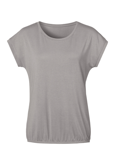 Bild: Rundhalsshirt von Vivance: Luftiges T-Shirt von Vivance mit hübschem Glitzerdruck. Gummizug im Bund für einen lockeren Sitz. Angeschnittene Ärmel. Fließende Qualität mit Viskose.