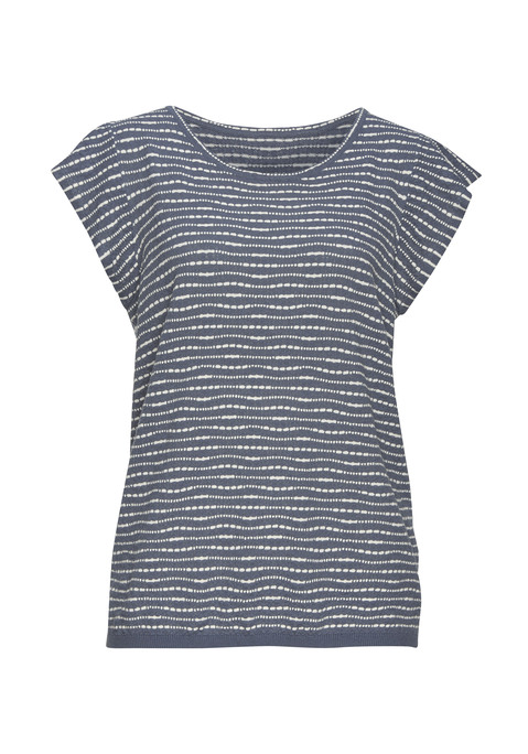 Bild: Rundhalsshirt von Vivance: Luftiges Strickshirt von Vivance mit kurzen Fügelärmeln. Garngefärbte Streifen in unregelmäßiger Optik und unifarbene Abschlüsse am Rundhalsausschnitt und am Bündchen. Gut kombinierbar. Material mit recyceltem Polyester.