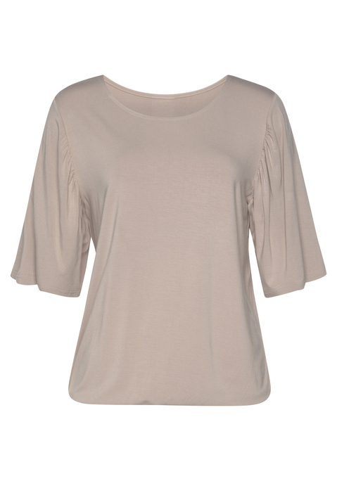 Bild: Rundhalsshirt von Vivance: Vivance Shirt mit modisch weiten Ärmeln mit kleiner Raffung vorn und hinten. Gummizug am Bund für eine lässige Passform. Aus elastischer Qualität mit angenehmer Viskosefaser.