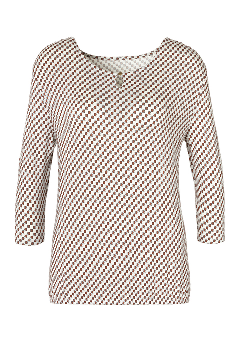 Bild: Rundhalsshirt von Vivance: Vivance 3/4-Arm-Shirt. Rundhalsausschnitt mit kleiner Öffnung und goldfarbenen Knopf vorn. Gummizug am Bund für eine lockere Passform. Aus weich fließender Viskose-Elasthan-Qualität.