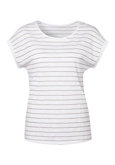 Bild: Rundhalsshirt von Vivance: Vivance T-Shirts im 2er-Pack. Mit modischem, kupferfarbenem Lurex-Streifen. Aus weichem, strukturiertem Baumwollmaterial.
