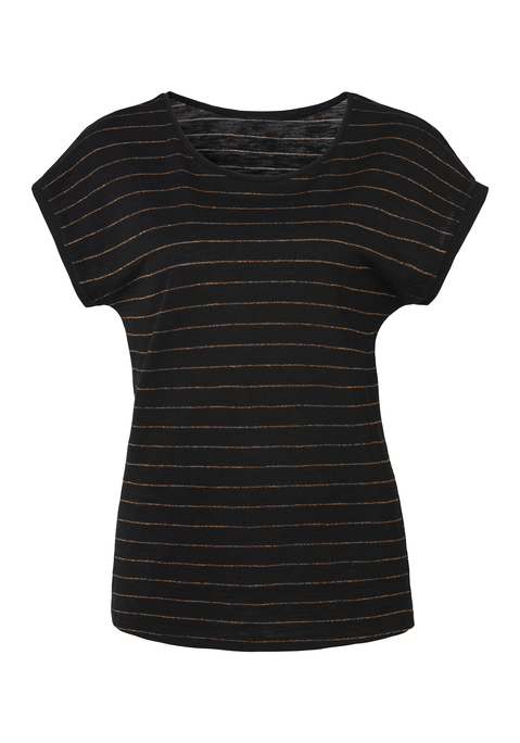 Bild: Rundhalsshirt von Vivance: Vivance T-Shirts im 2er-Pack. Mit modischem, kupferfarbenem Lurex-Streifen. Aus weichem, strukturiertem Baumwollmaterial.