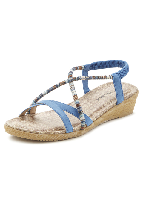 Bild: Sandale von Vivance: Sandale mit raffinierten Riemchen VEGAN von VIVANCE. Obermaterial aus Textil. Futter und Decksohle aus Lederimitat. Laufsohle aus Synthetik.