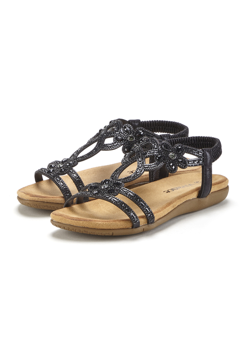 Bild: Sandale von Vivance: Sandale mit elastischen Riemchen VEGAN von VIVANCE. Mit dezentem Keilabsatz. Obermaterial und Decksohle aus Textil. Futter aus Lederimitat. Laufsohle aus Synthetik.