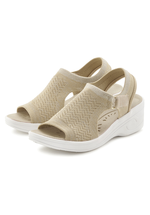 Bild: Sandalette von Vivance: Sandalette VEGAN von VIVANCE. Absatzhöhe ca. 5 cm. Obermaterial und Futter aus Textil. Decksohle und Laufsohle aus Synthetik.