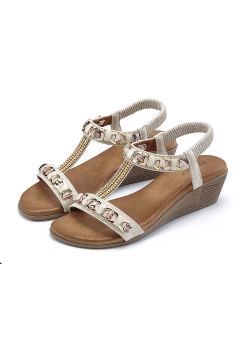 Bild: Sandalette von Vivance: Sandalette mit Keilabsatz und softer Innensohle von VIVANCE. Obermaterial und Futter aus Lederimitat. Decksohle aus Textil. Laufsohle aus Synthetik.
